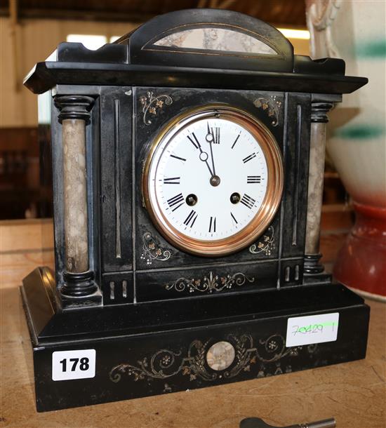 Black slate and marble mantel clock